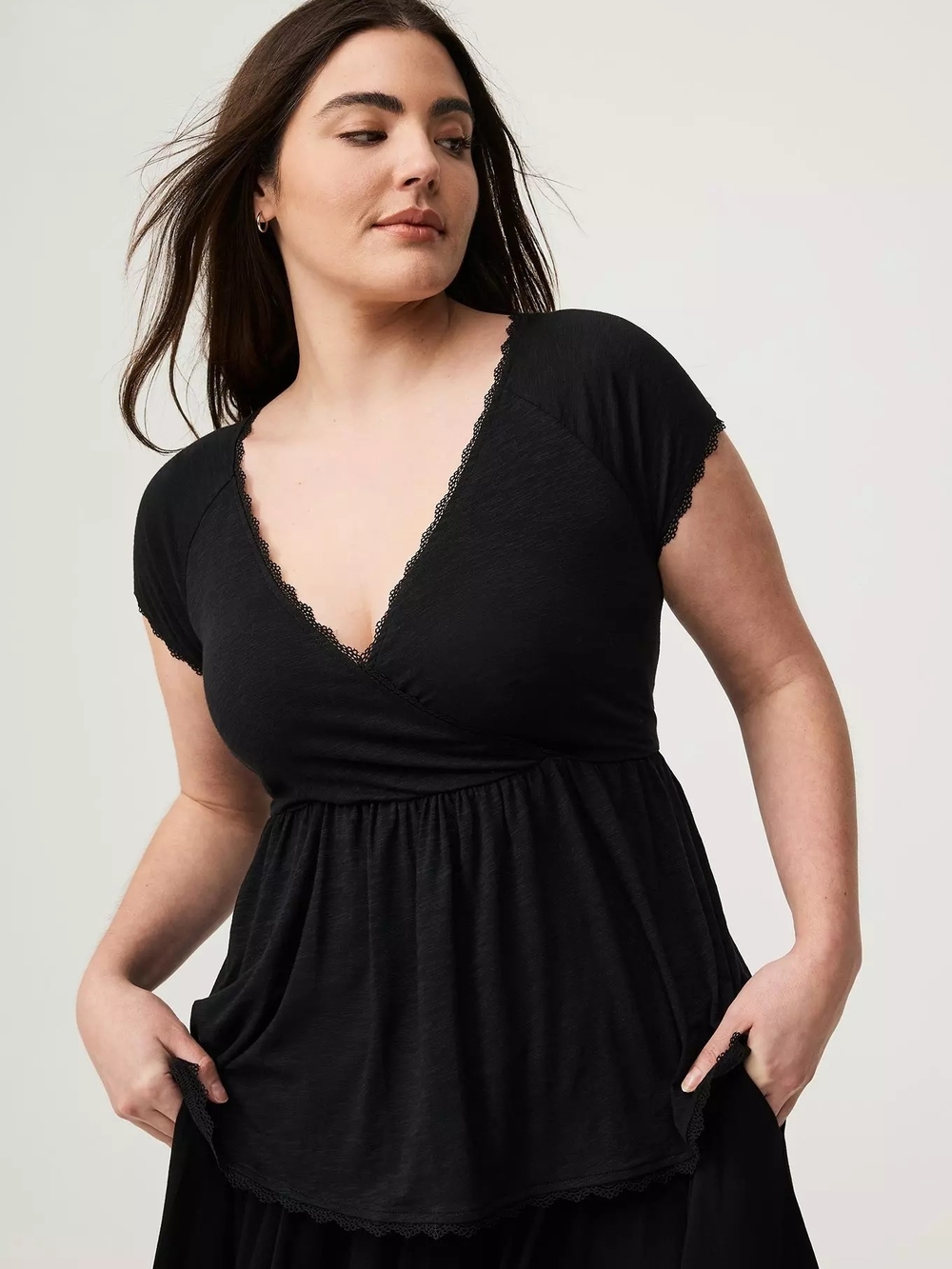Torrid Lace-Trim Black Wrap Chemise Top